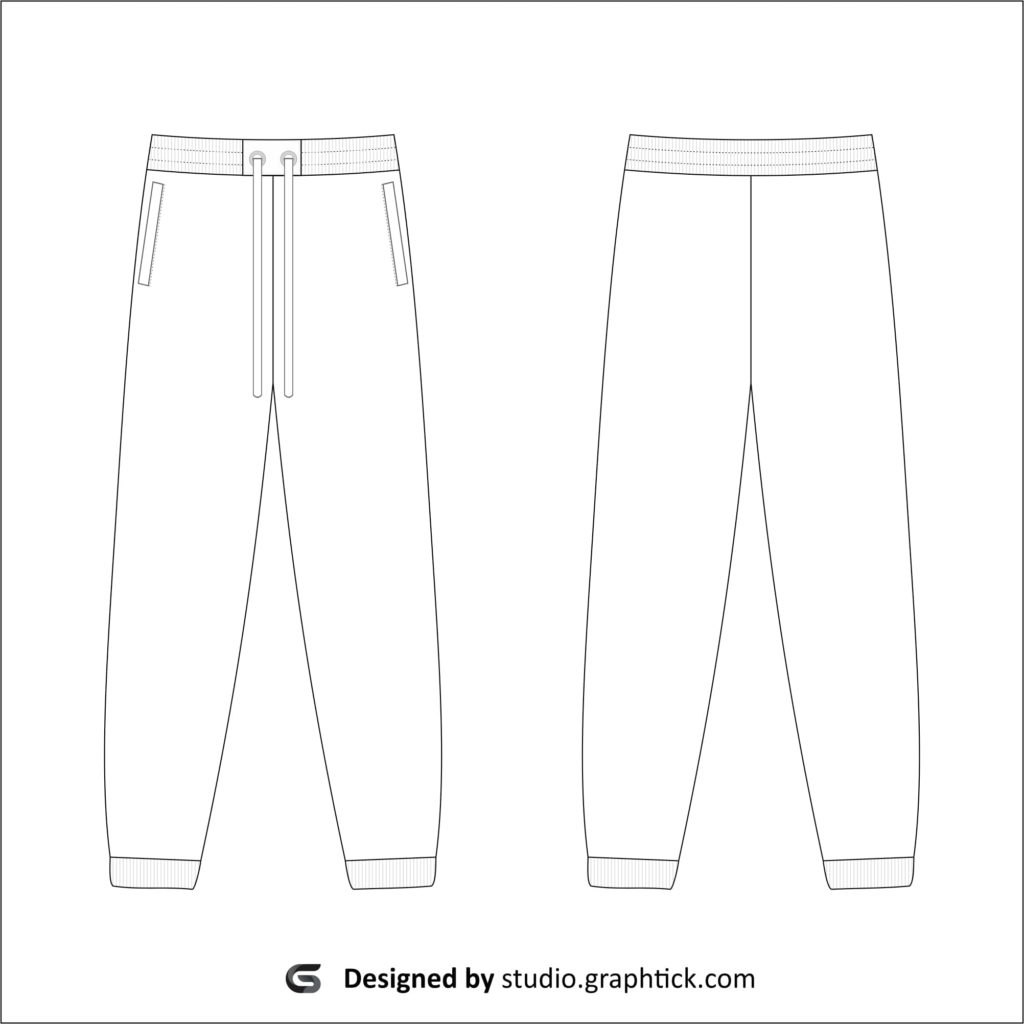 Mens Sweat Pant vector template Flat Sketch - Graphtick-Studio