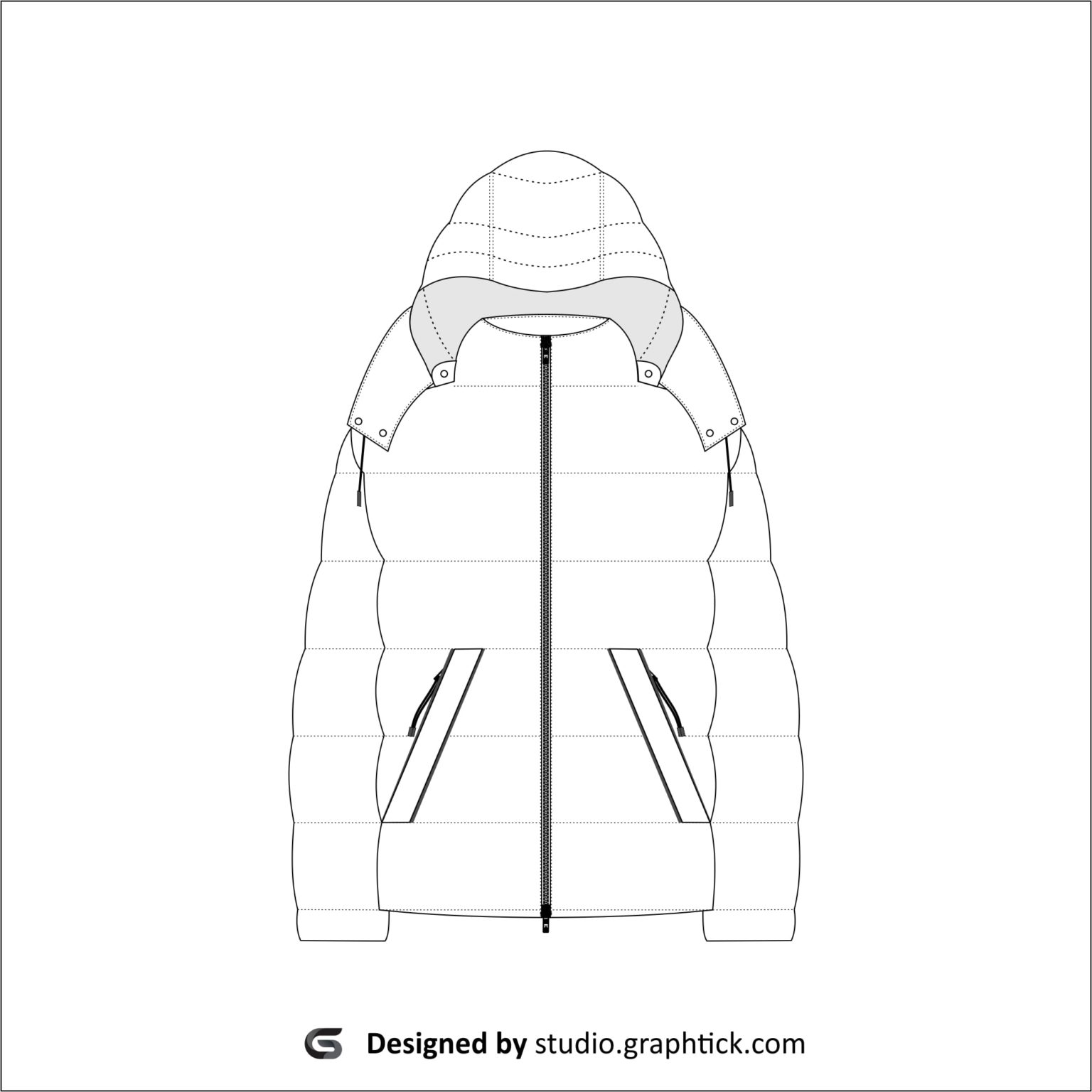 Detachable hooded puffer jacket vector template GraphtickStudio