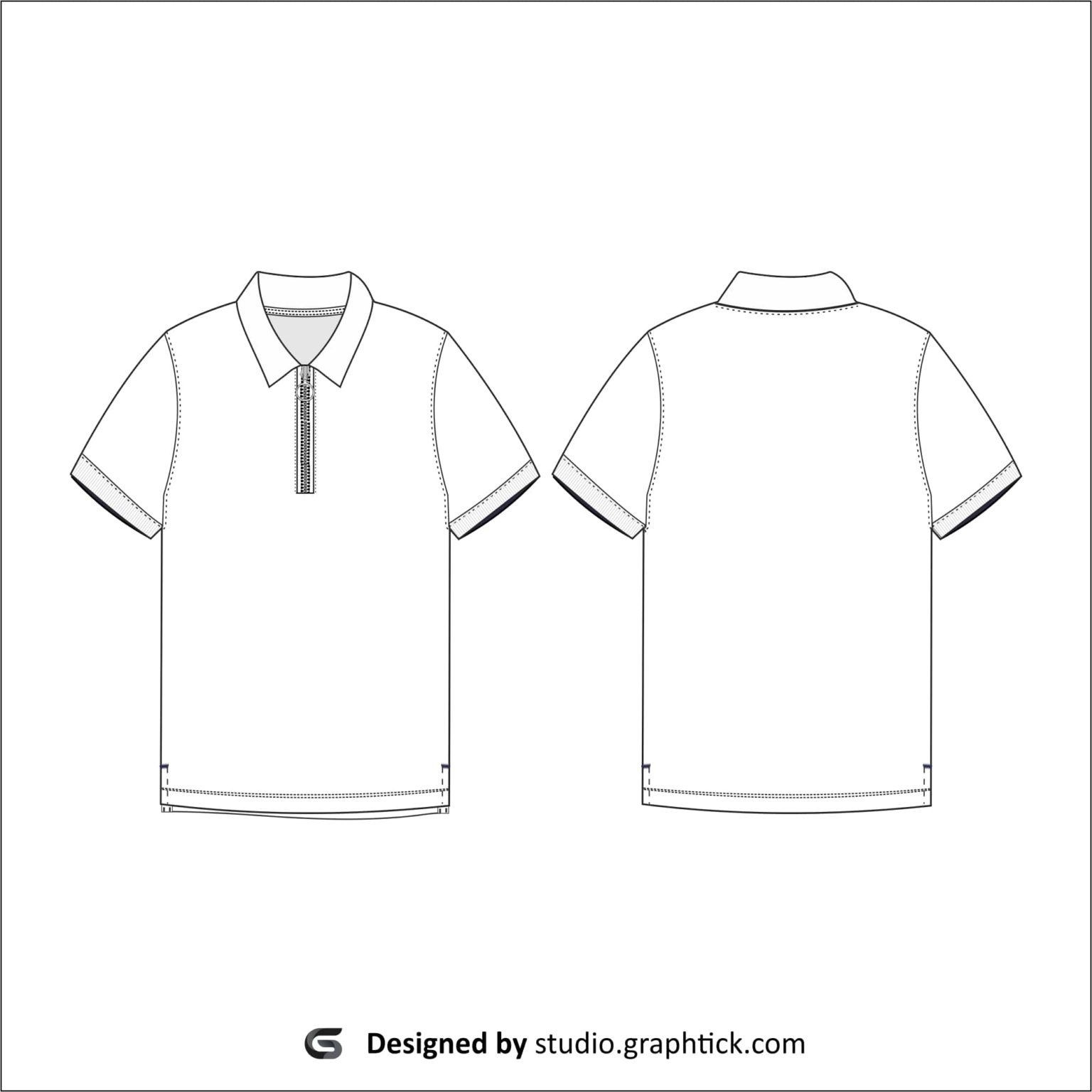 Men’s zipper polo shirt vector template - Graphtick-Studio