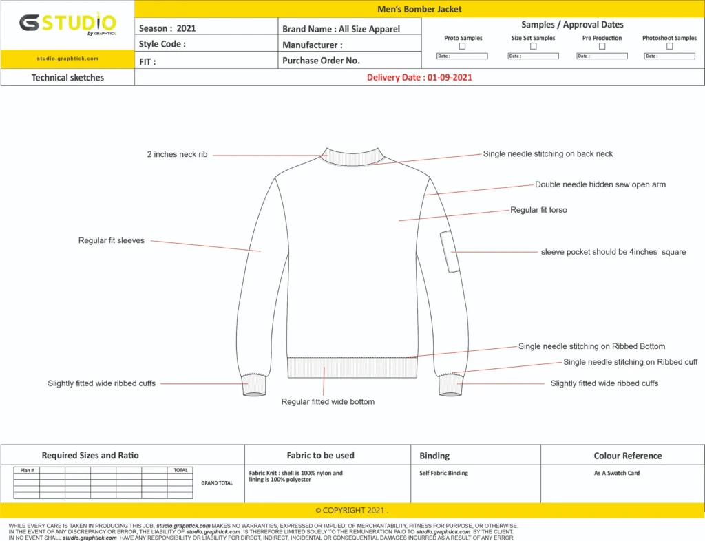 Technical Tech Pack for Garments